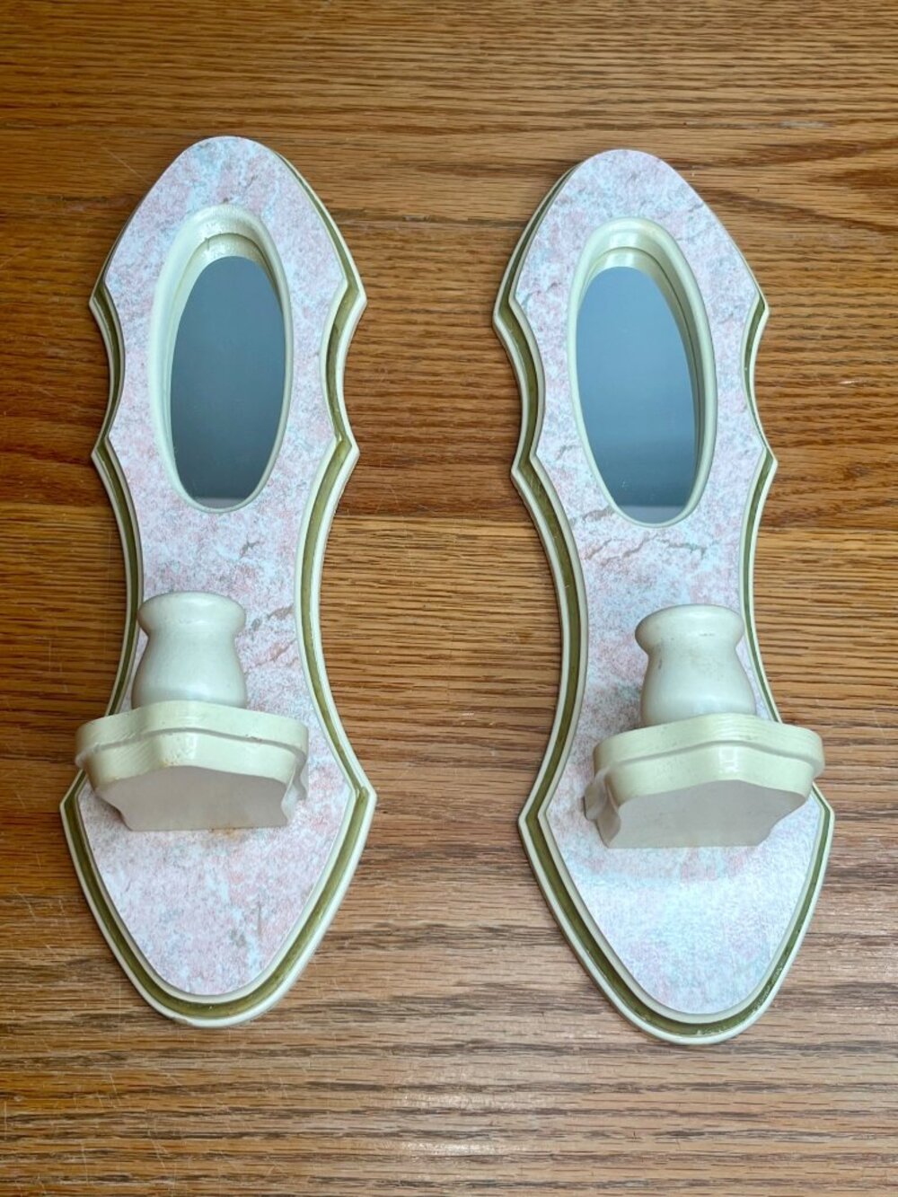 Set of 2 vintage Home Interior Faux Pink Marble Mirrored Wall Sconces